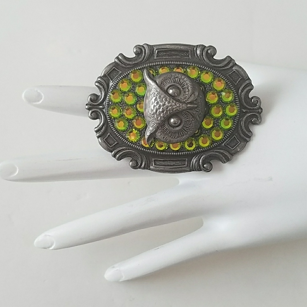 GASOLINE GLAMOUR RHINESTONE OWL CHARM RING
